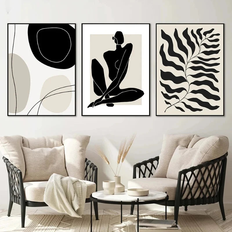 Kit Quadros Geometrico Folhas Arco-Iris Boho — Arte Abstrata Nórdica para Sala
