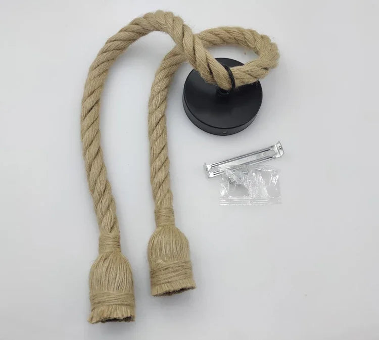 Pendente de Corda de Sisal Vintage Estilo Americano — Lustre Industrial Trançado para Bar e Sala