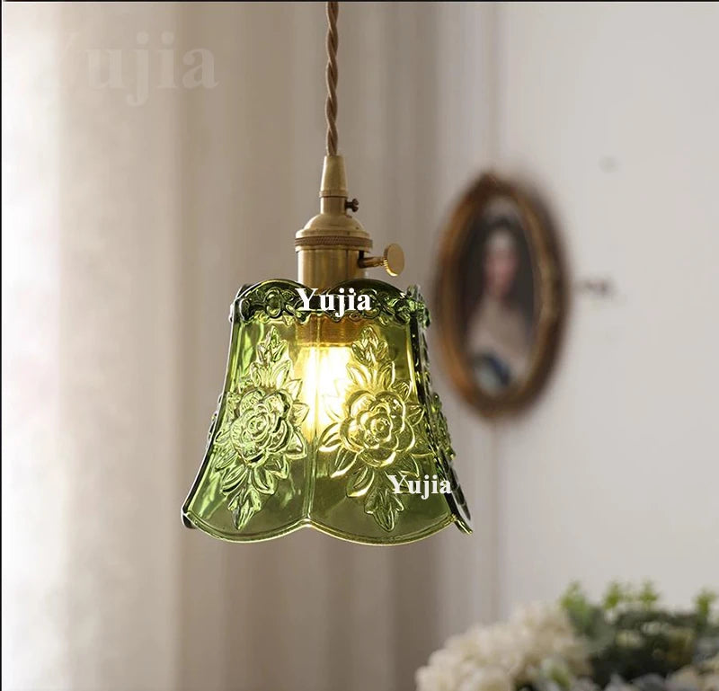 Pendente Nórdico Vidro Verde — Luminária de Latão para Cozinha e Sala de Jantar