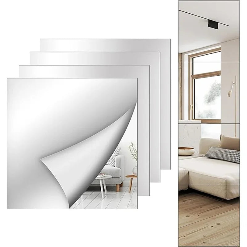 Adesivo Espelho Plástico Flexível Autocolante 4 Peças — Decoração DIY para Sala