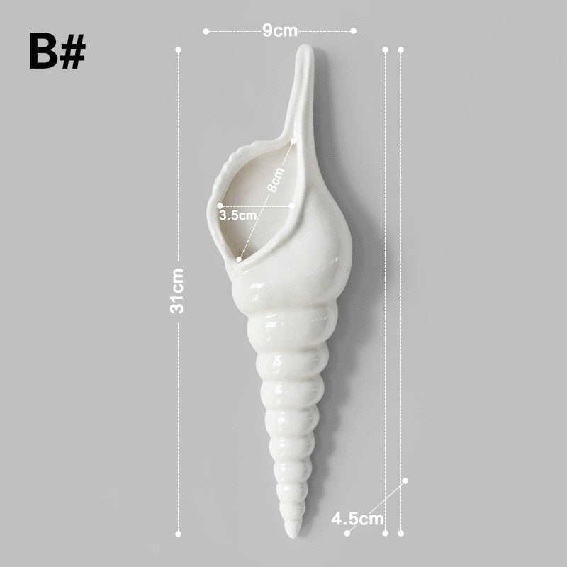 Vaso Cerâmica Branco Formato Concha do Mar — Pendurado na Parede Decoração Moderna