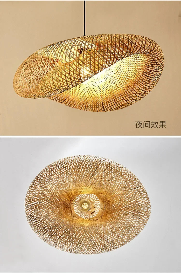 Pendente de Bambu Tecido a Mao — Luminaria Artesanal Boho