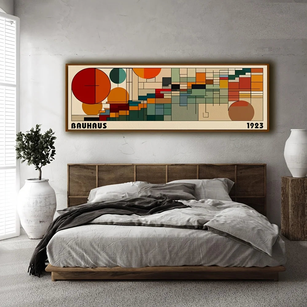Quadro Decorativo Bauhaus Retrô Japonês — Arte Abstrata Horizontal para Sala