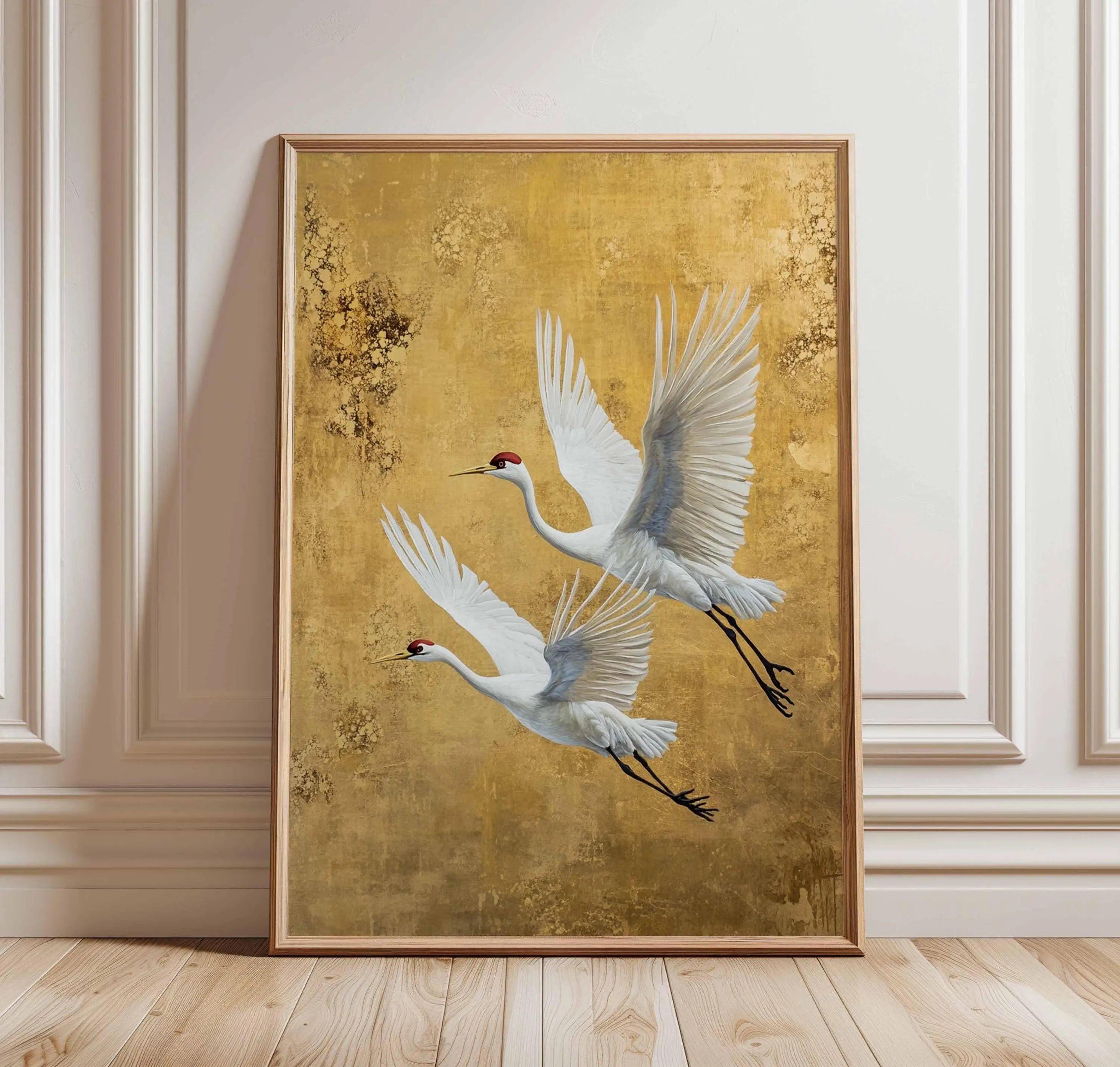 Quadro Decorativo Garça Oriental sem Moldura — Arte Zen para Sala e Quarto