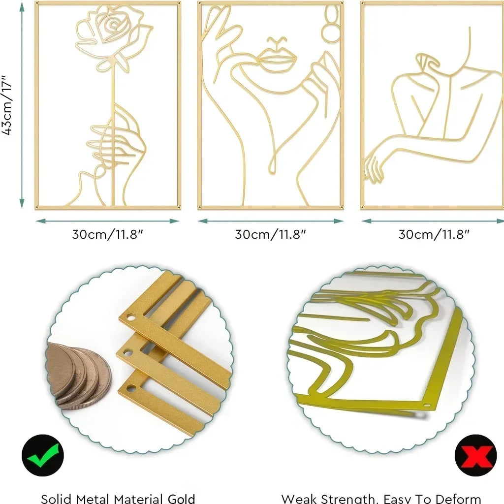 Escultura de Parede Linha Feminina em Metal — Arte Abstrata Minimalista para Decoração
