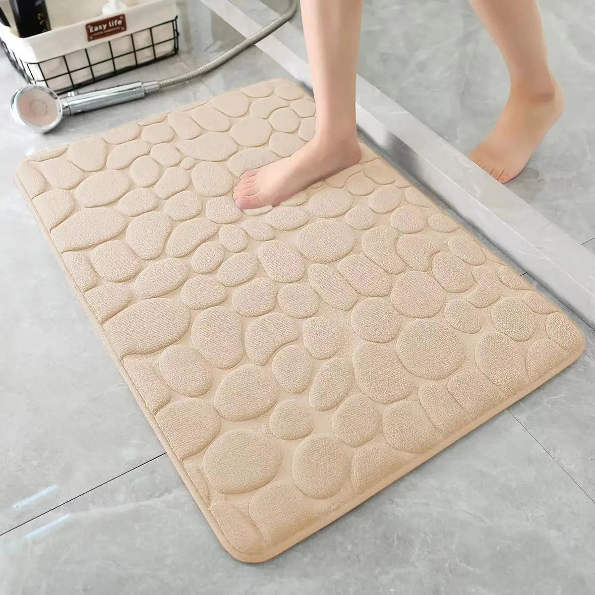 Tapete de Banheiro 3D Antiderrapante — Absorvente Lavável Secagem Rápida Relevo Premium