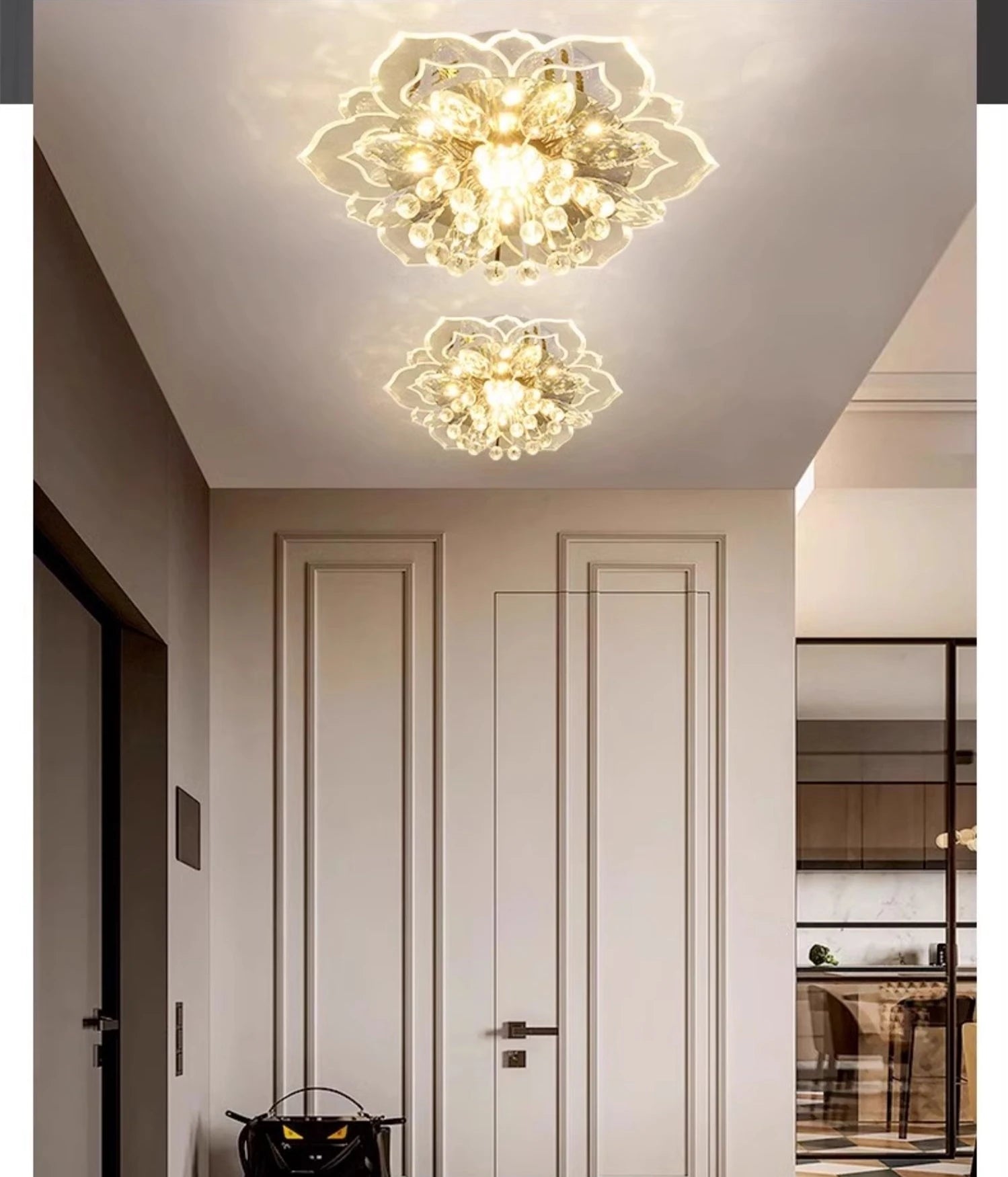 Lustre de Cristal Flor LED — Luminária de Teto para Sala, Quarto e Corredor