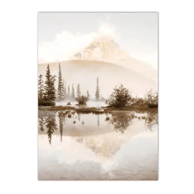 Quadro Decorativo Pôr do Sol Lago e Barco — Arte de Paisagem Nórdica para Sala