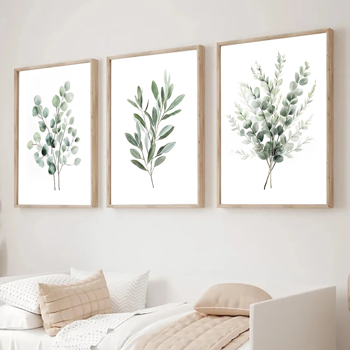 Quadro Decorativo Folhas Verde Sage Boho — Arte Botânica Moderna para Sala