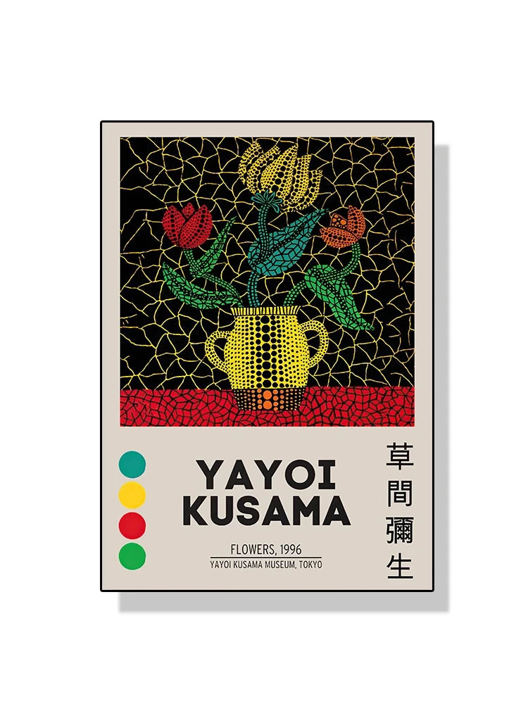 Quadro Decorativo Aboboras e Flores Yayoi Kusama — Arte Abstrata para Sala
