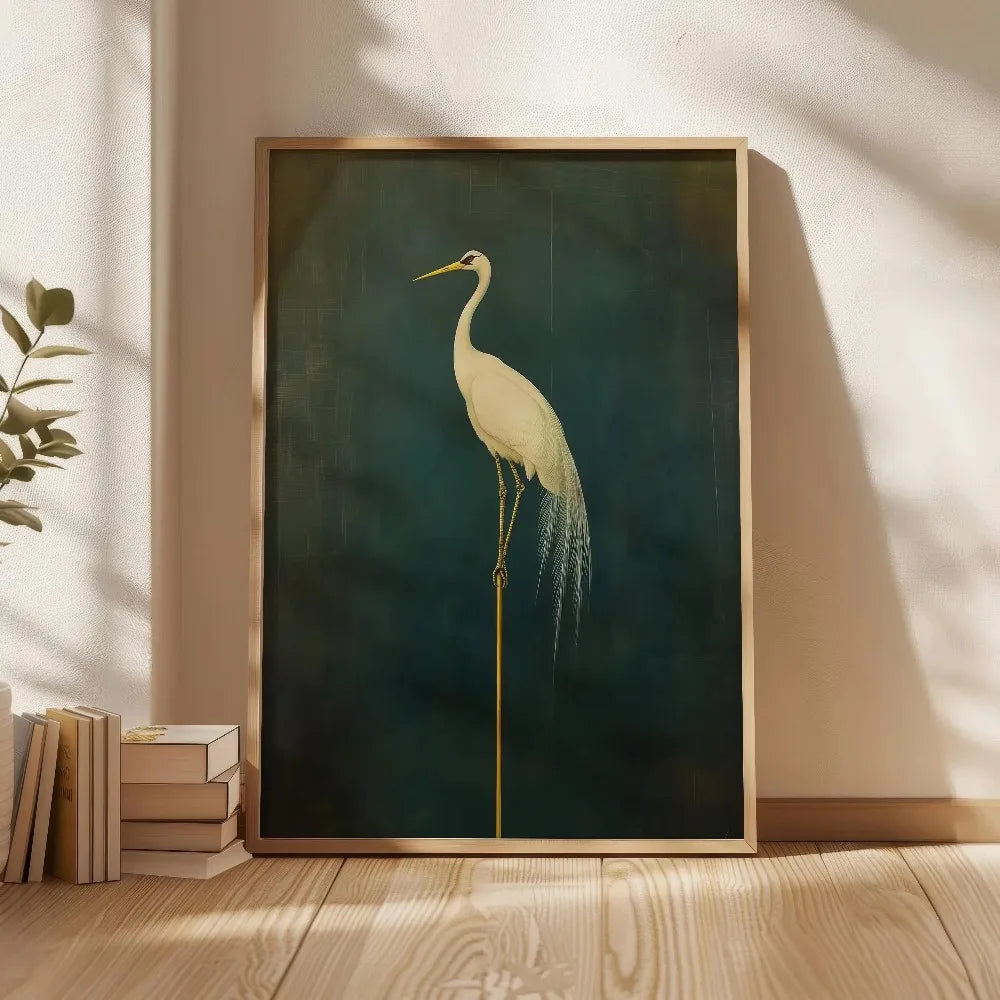 Quadro Decorativo Garça Oriental sem Moldura — Arte Zen para Sala e Quarto