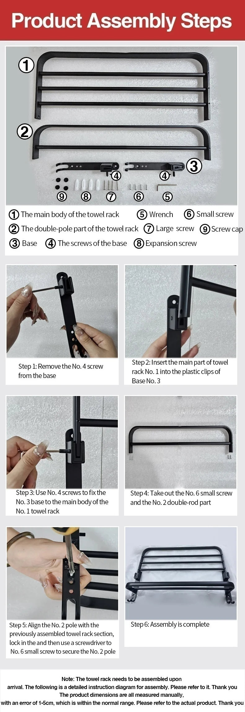Suporte para Toalha de Parede Preto Fosco — Sem Furo Fixação Adesiva Metal Banheiro