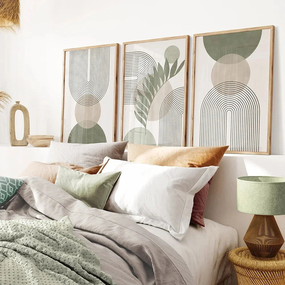 Quadro Decorativo Botânico Verde Sage Nórdico — Arte Boho Geométrica para Sala