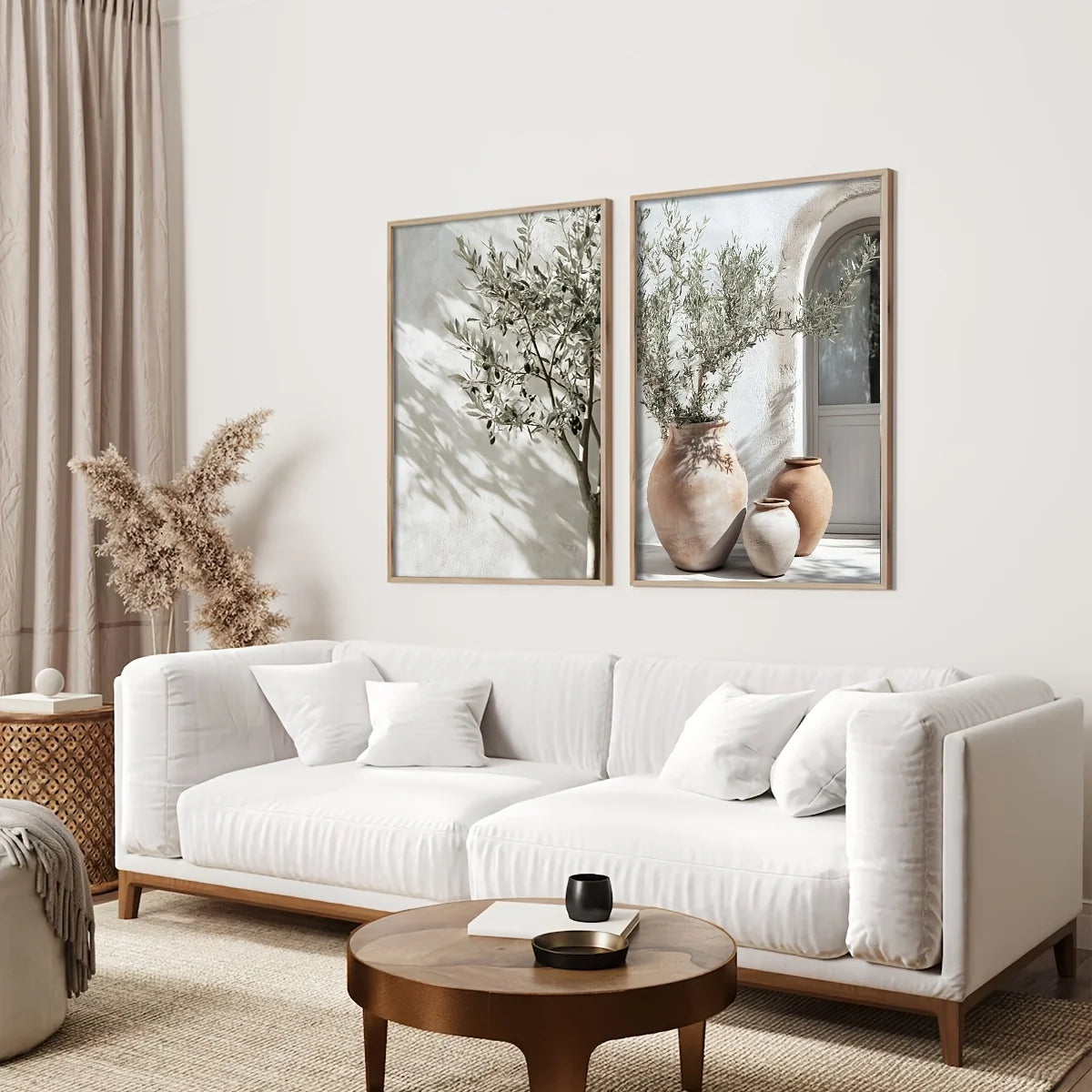 Kit 2 Quadros Oliveira e Vaso — Arte Botânica Retrô para Sala