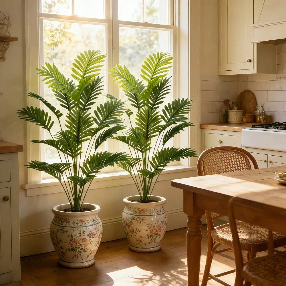 Planta Artificial Palmeira Tropical — Folhas Grandes e Realistas para Decoração de Interiores