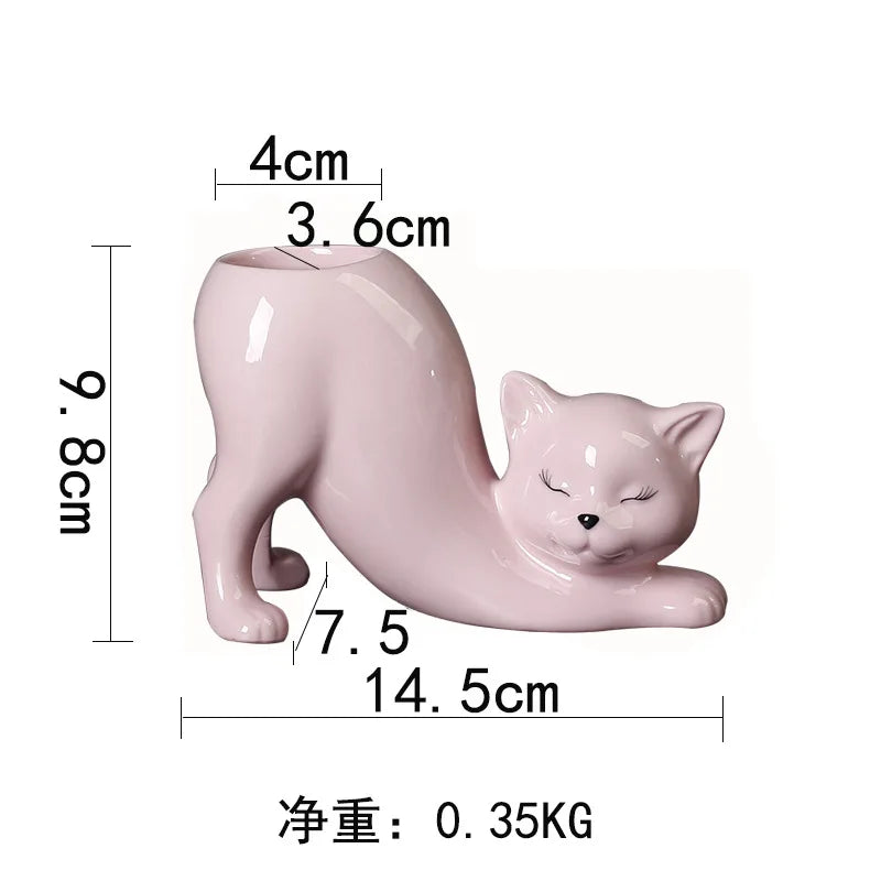 Vaso Cerâmica Gato Cartoon Fofo — Porta-Suculentas e Flores para Decoração