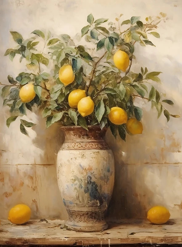 Quadro Decorativo Jardim de Limões Retrô — Arte Botânica para Sala e Escritório
