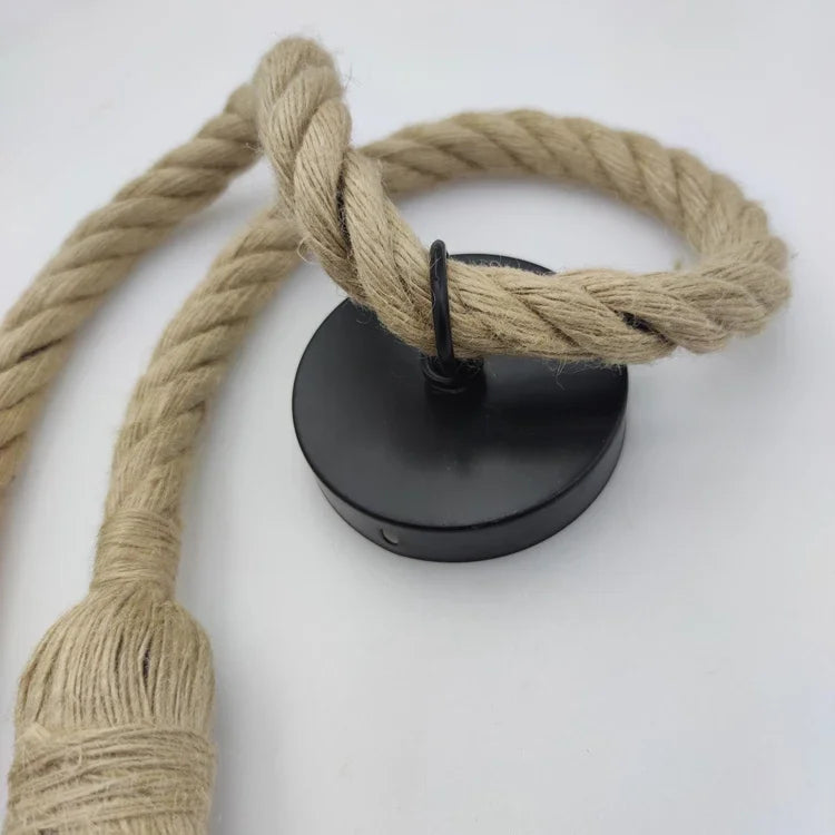 Pendente de Corda de Sisal Vintage Estilo Americano — Lustre Industrial Trançado para Bar e Sala