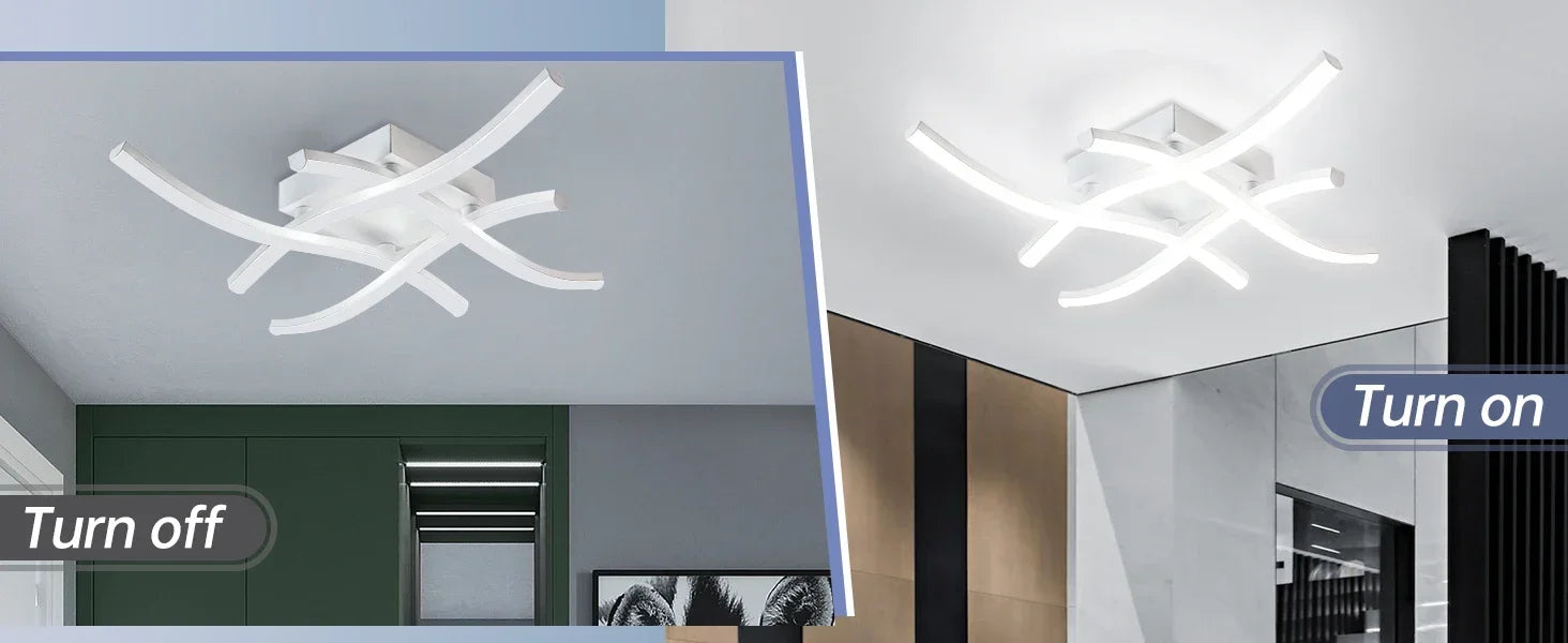 Luminária de Teto LED Ondulada Embutida — 3 Tons de Luz para Sala, Quarto e Corredor