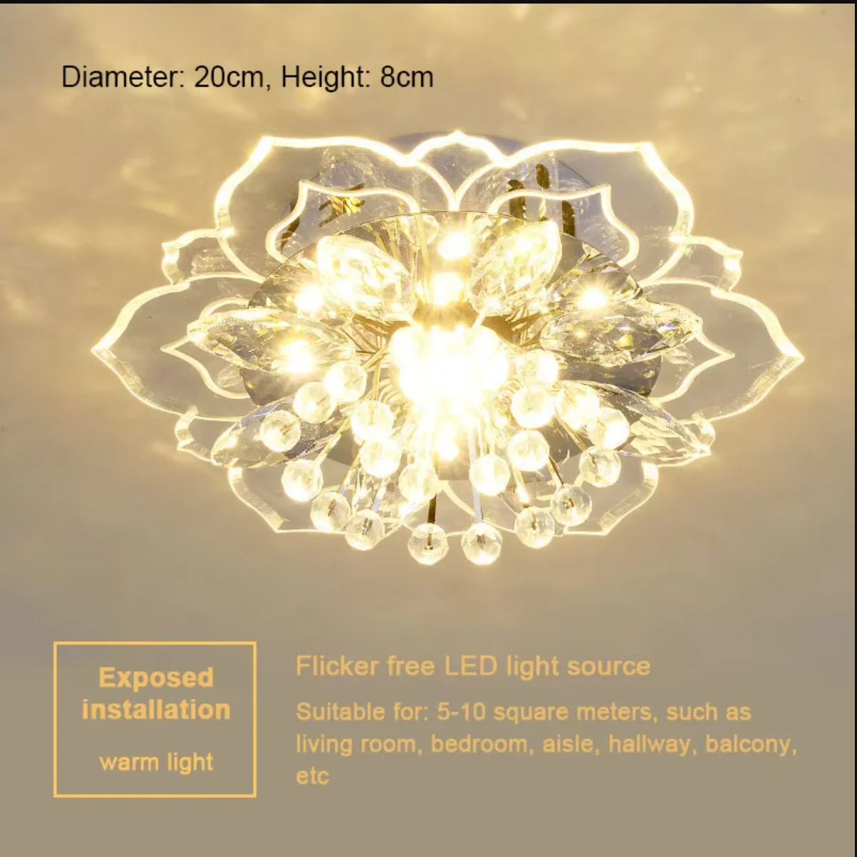 Lustre de Cristal Flor LED — Luminária de Teto para Sala, Quarto e Corredor
