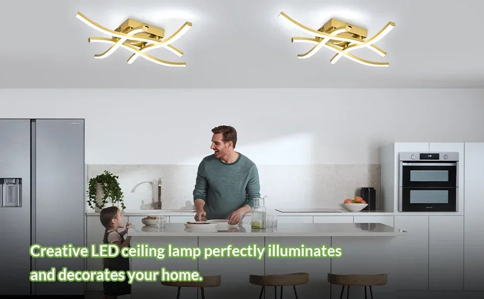 Luminária de Teto LED Ondulada Embutida — 3 Tons de Luz para Sala, Quarto e Corredor