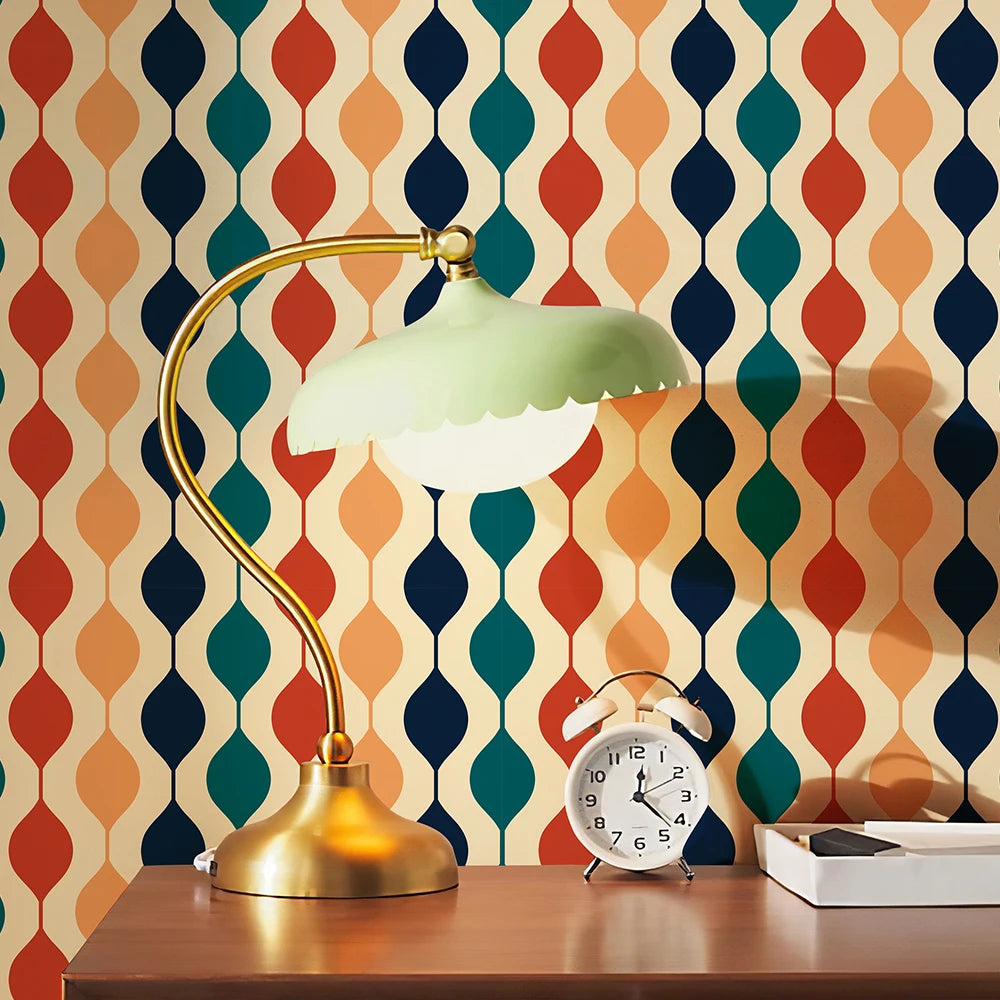 Papel de Parede PVC Ondas Coloridas Retrô Boho Autocolante — Para Cozinha e Banheiro