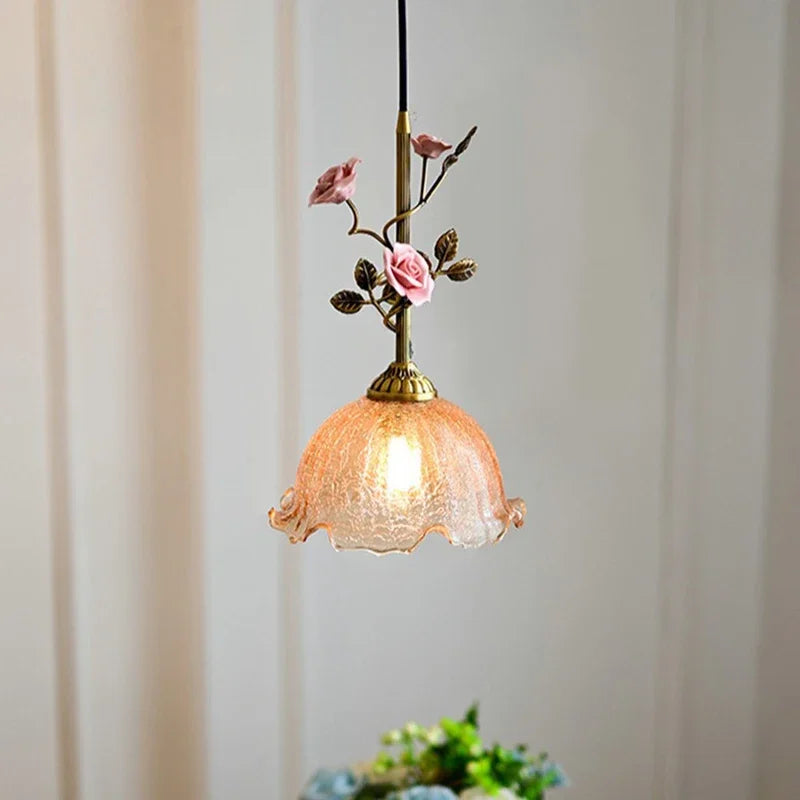 Lustre de Cobre Vintage Rosa Francesa — Pendente Elegante para Sala e Quarto