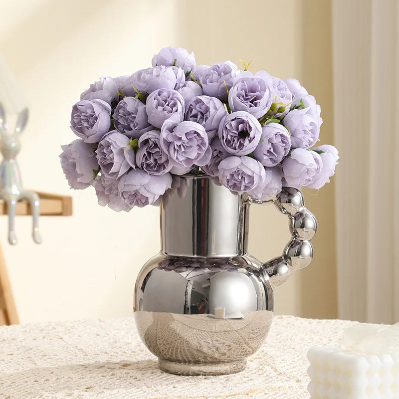 Vaso de Cerâmica Moderno com Alça — Vaso para Arranjos de Flores em Sala