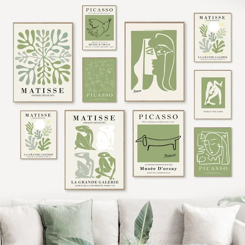 Quadro Decorativo Floral Abstrato Verde — Arte Minimalista Inspirada em Matisse e Picasso