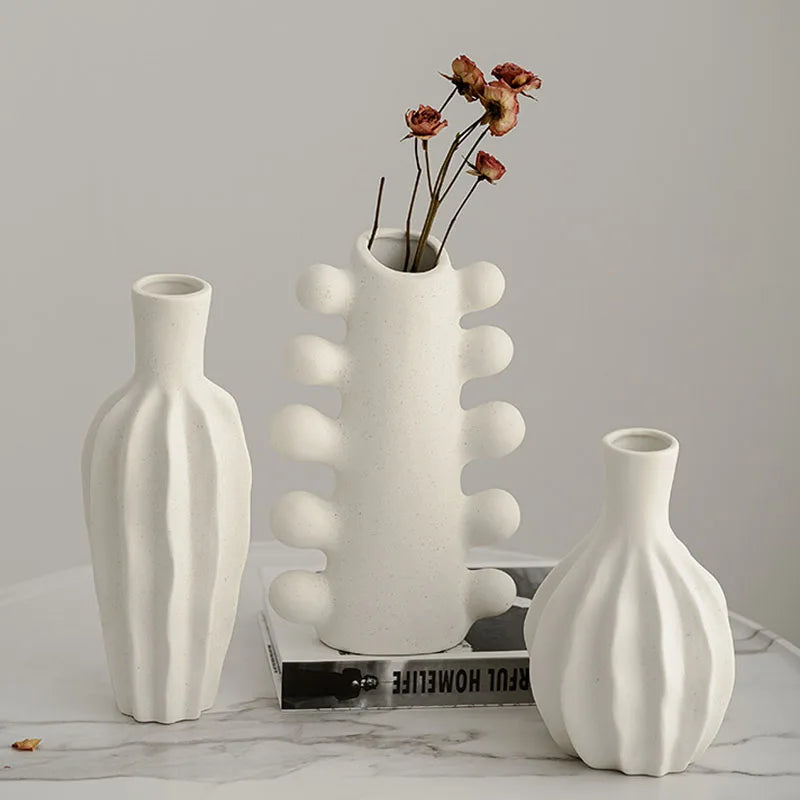 Vaso Cerâmica Sem Esmalte CAPIRON — Branco Boho Nórdico para Flores Secas e Casamento