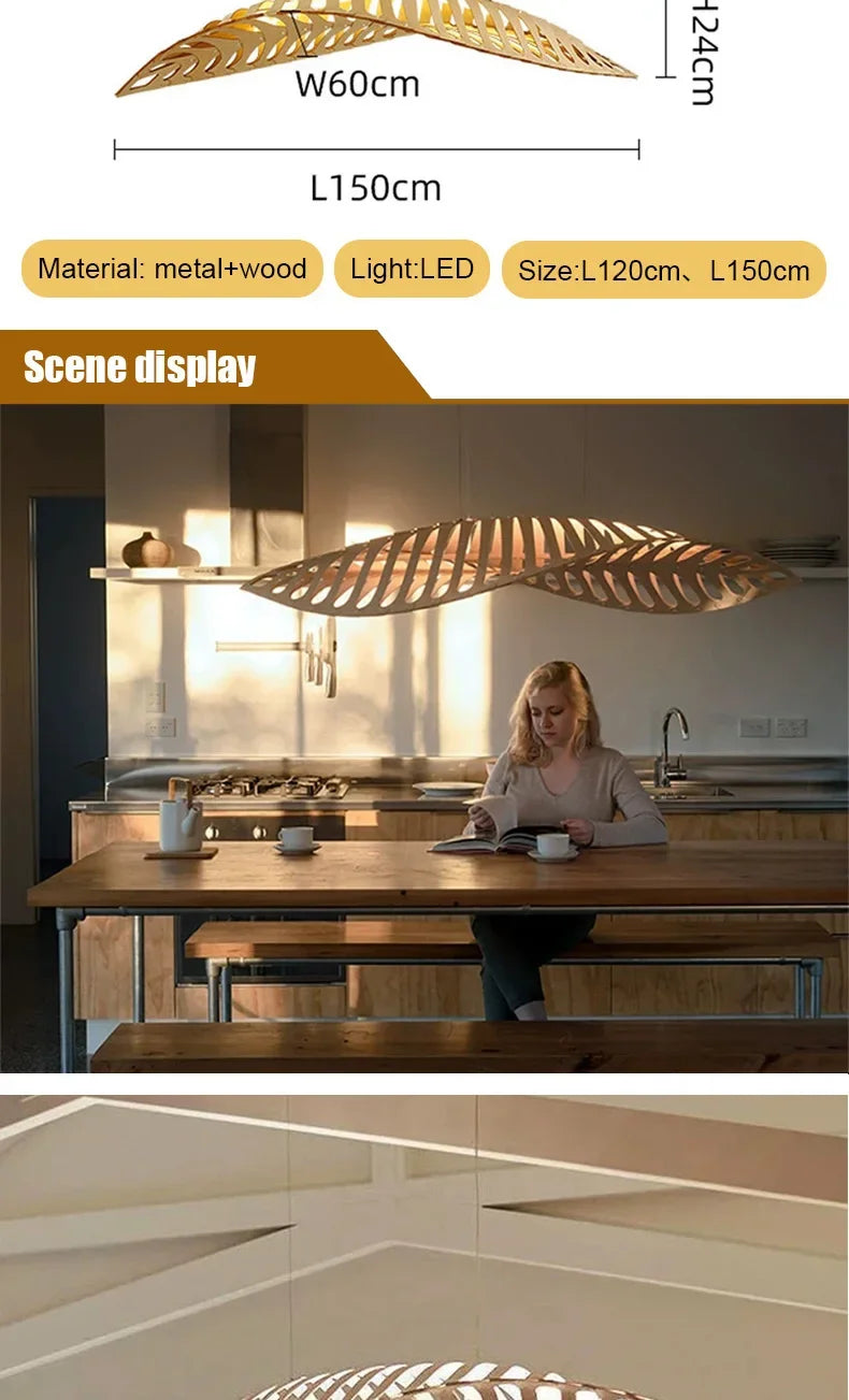 Lustre de Madeira Estilo Wabi Sabi — Pendente LED para Sala, Bar e Café