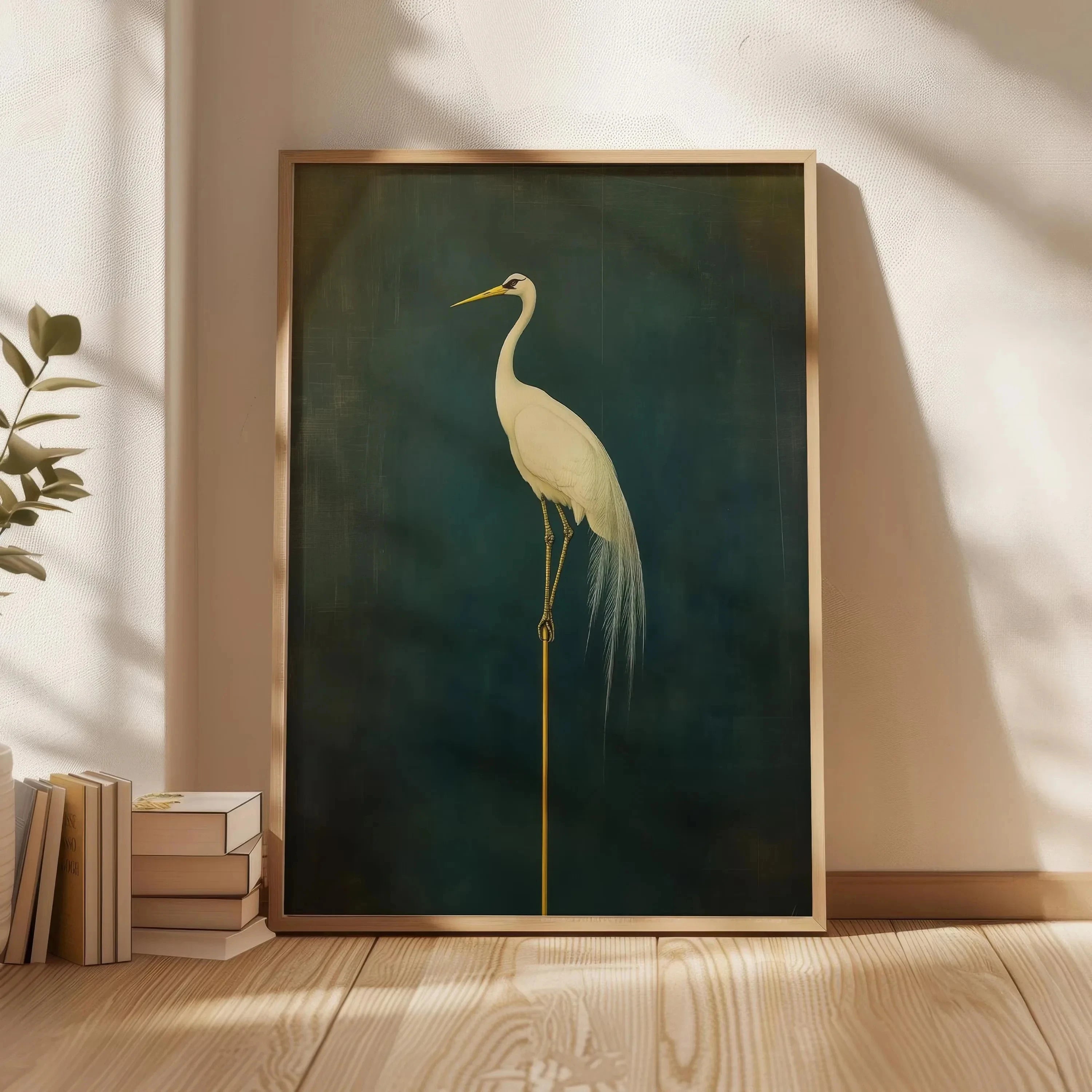 Quadro Decorativo Garça Oriental sem Moldura — Arte Zen para Sala e Quarto