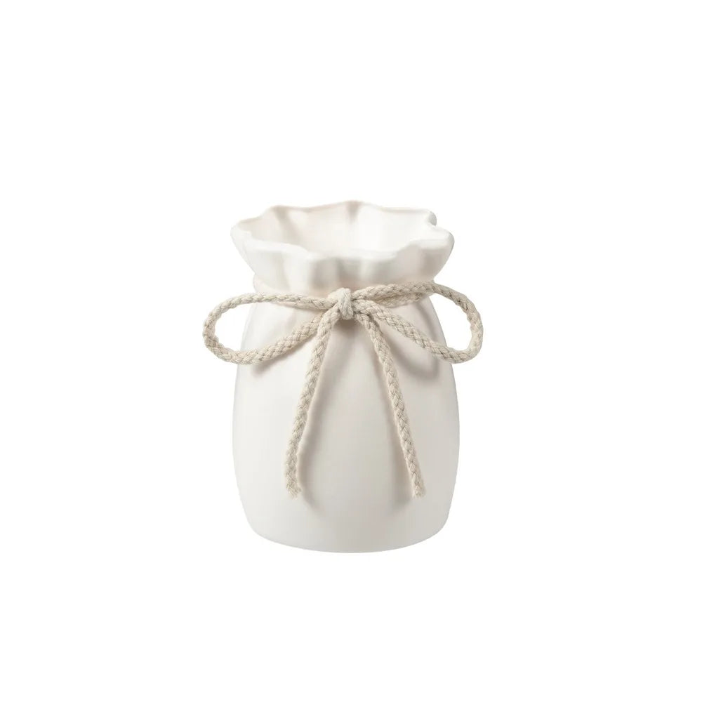 Vaso Decorativo Branco com Laço — Vaso de Plantas para Mesa e Jardim