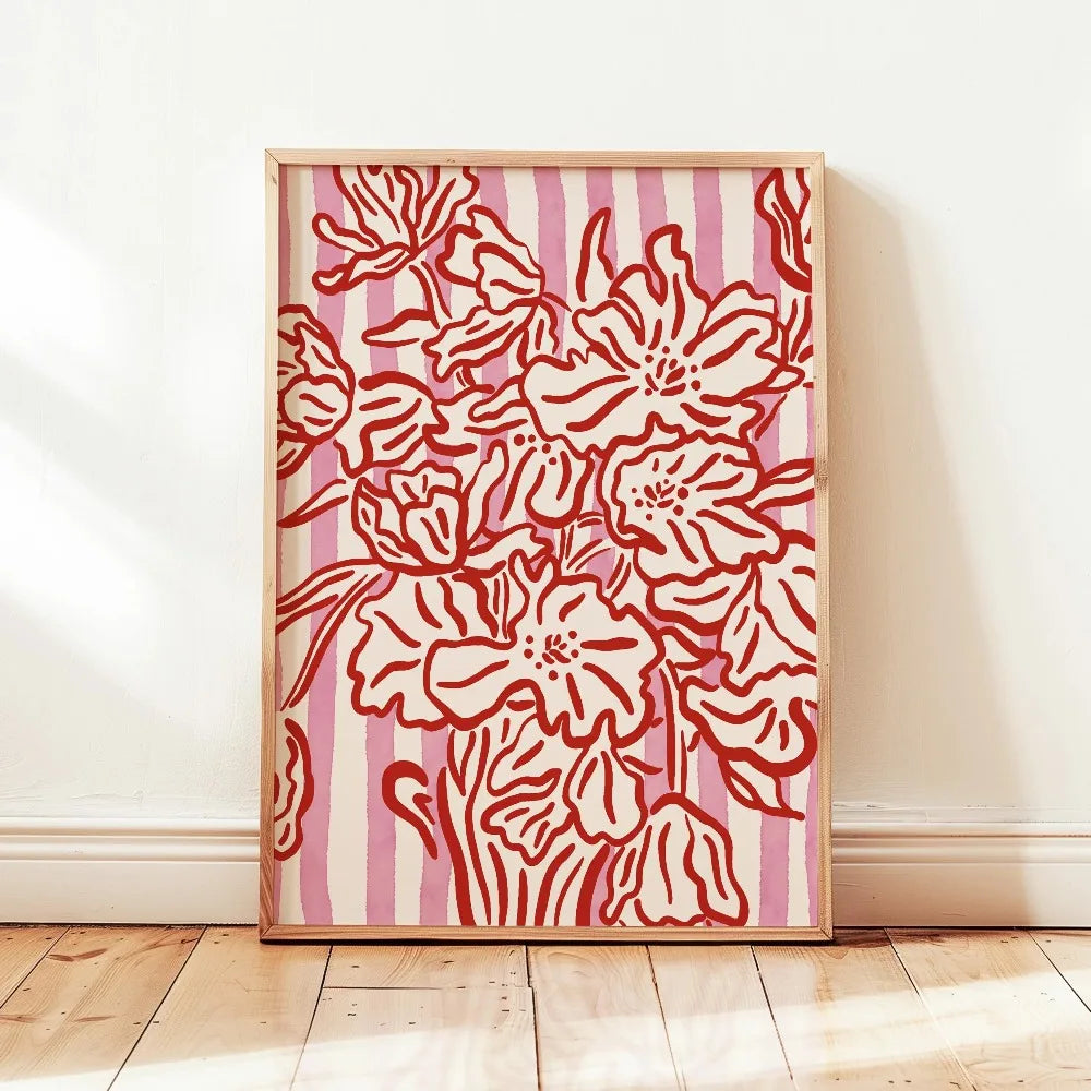 Quadro Decorativo Floral Bege Retrô sem Moldura — Arte Botânica para Sala