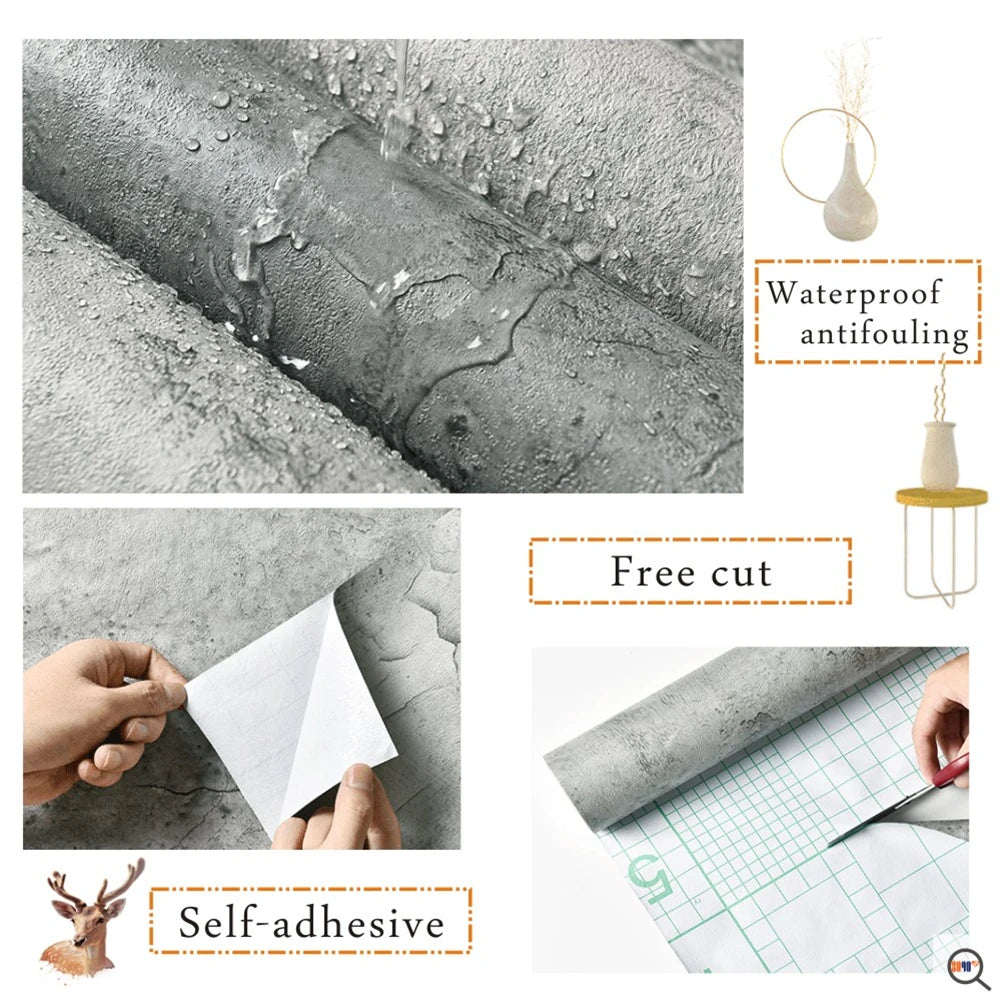 Papel de Parede Cimento Cinza Industrial Autocolante — Estilo Moderno Impermeável para Sala