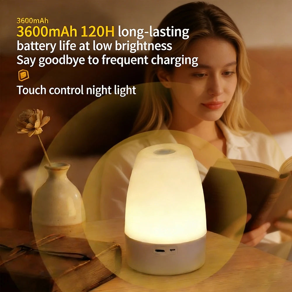 Luminária de Mesa Touch com Luz Noturna — 3 Modos Reguláveis e Recarregável para Quarto