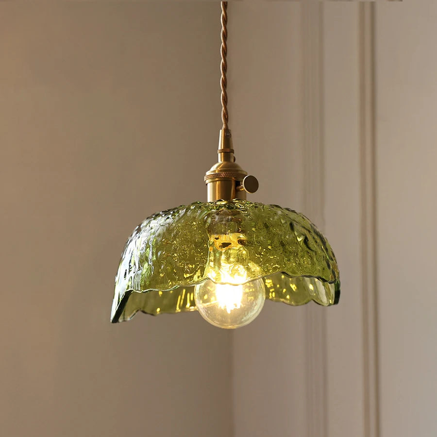 Pendente Nórdico Vidro Verde — Luminária de Latão para Cozinha e Sala de Jantar