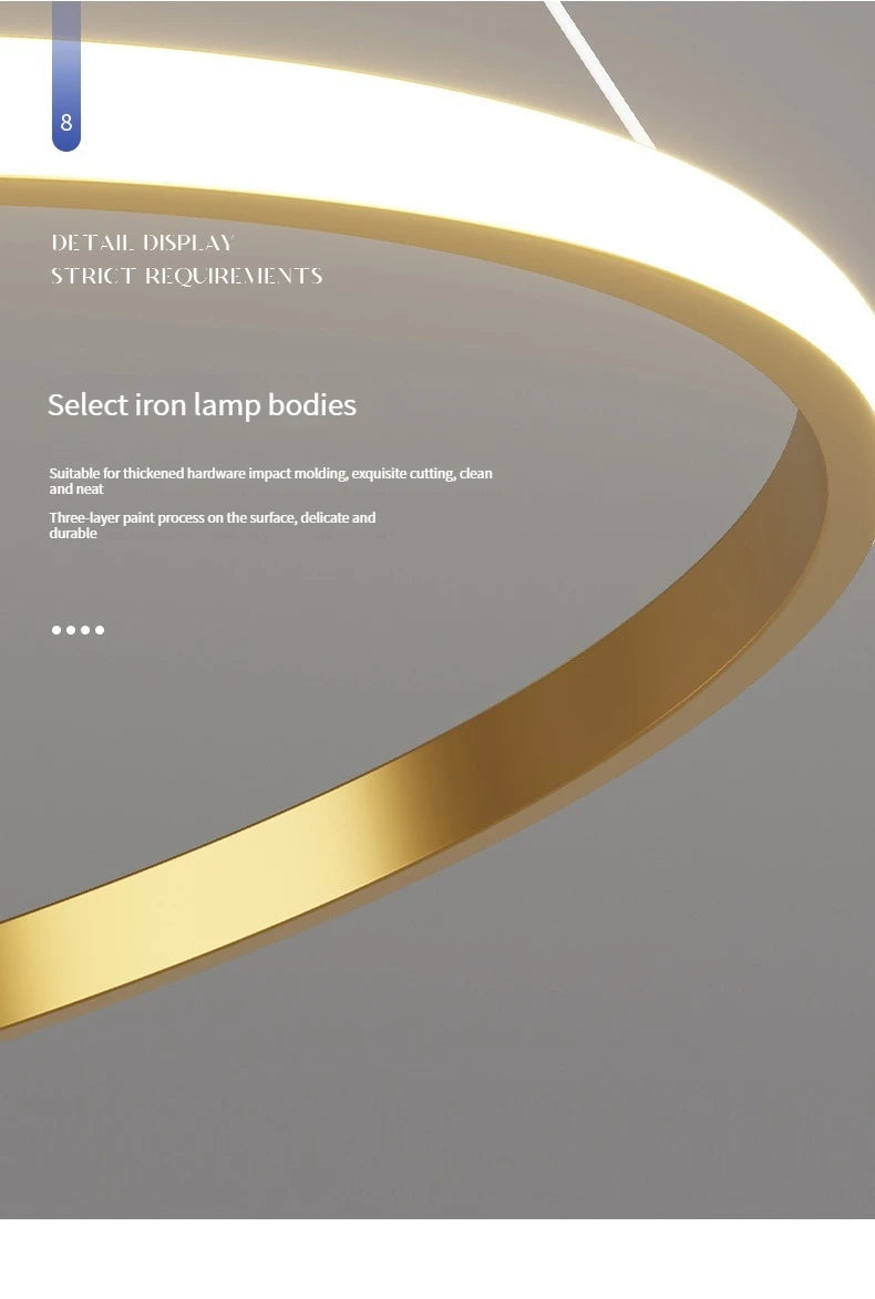 Pendente LED Circular Nórdico — Lustre Preto e Dourado para Sala, Cozinha e Quarto