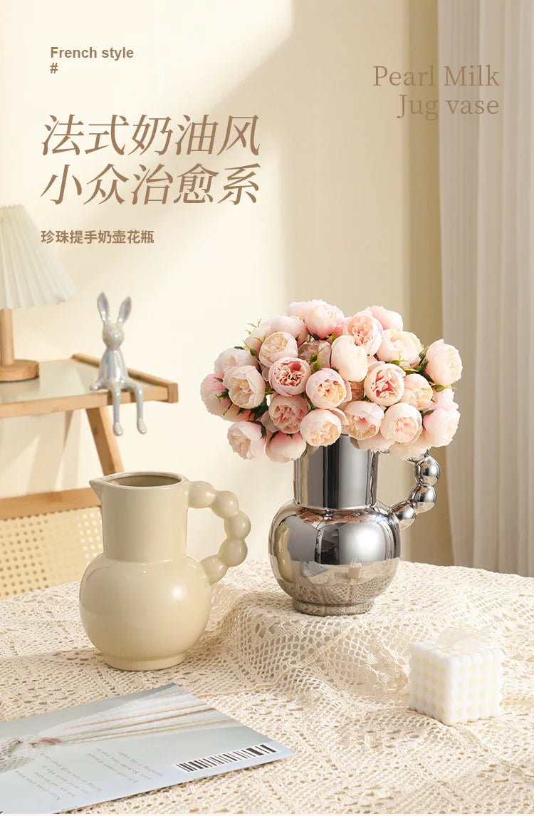 Vaso de Cerâmica Moderno com Alça — Vaso para Arranjos de Flores em Sala