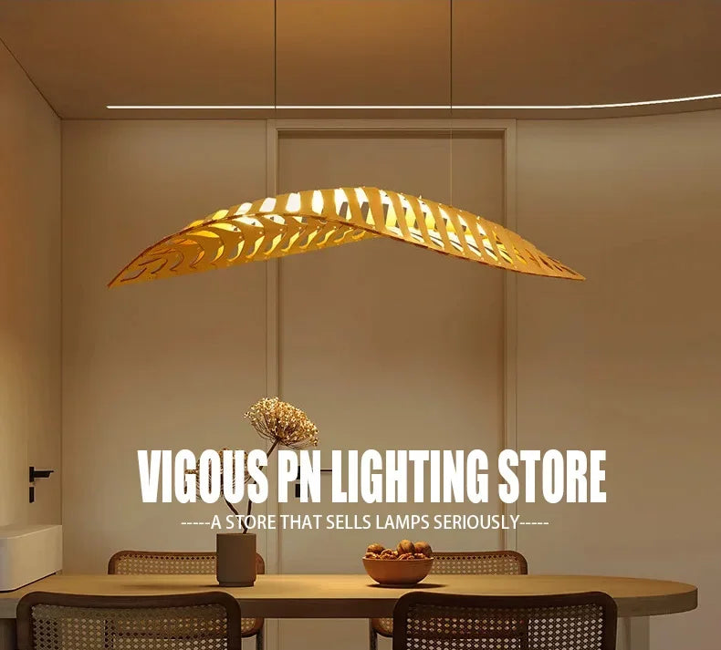 Lustre de Madeira Estilo Wabi Sabi — Pendente LED para Sala, Bar e Café