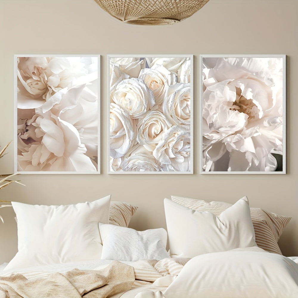 Kit 3 Quadros Canvas Flores Minimalistas — Arte Botânica Poster para Sala e Quarto