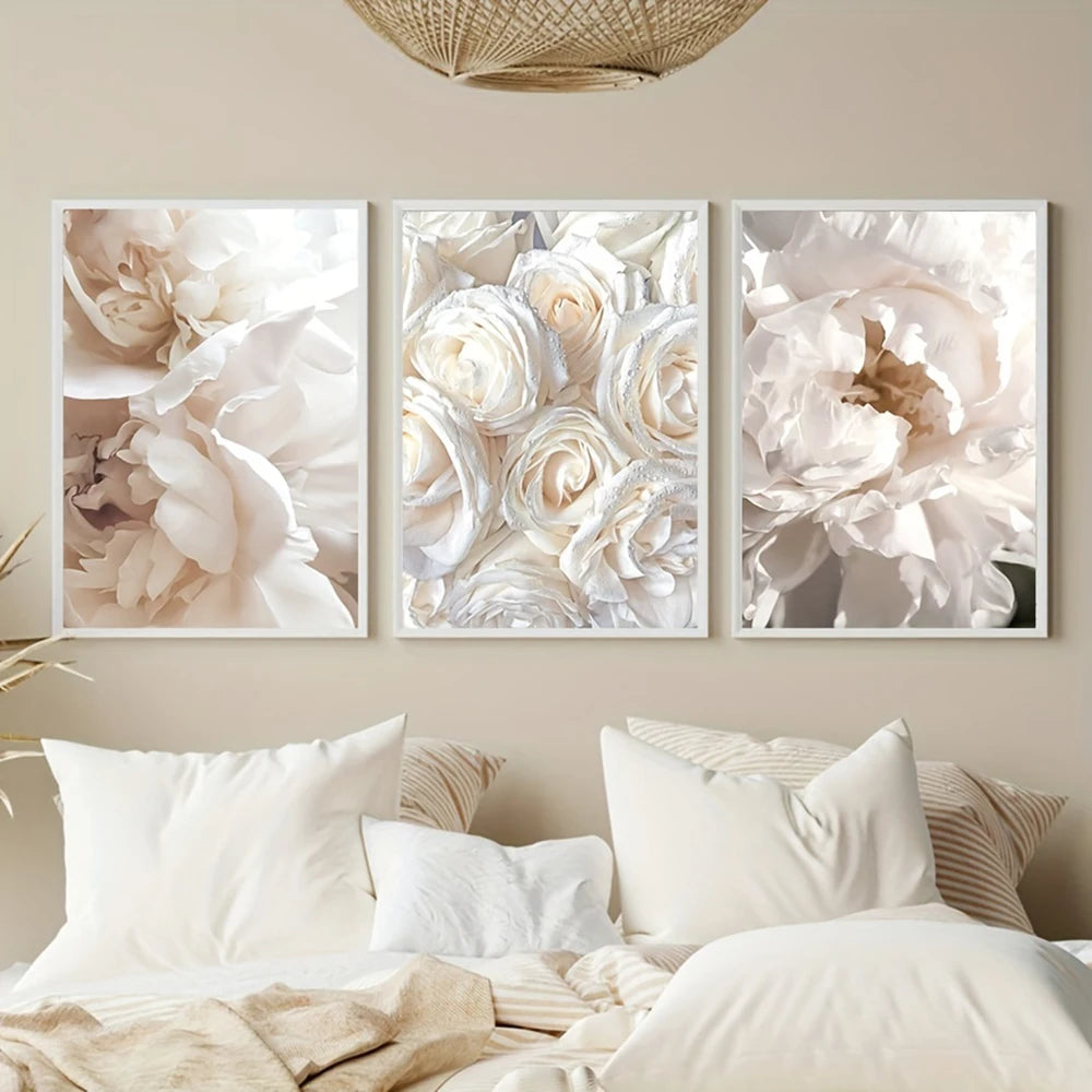 Kit 3 Quadros Canvas Flores Minimalistas — Arte Botânica Poster para Sala e Quarto