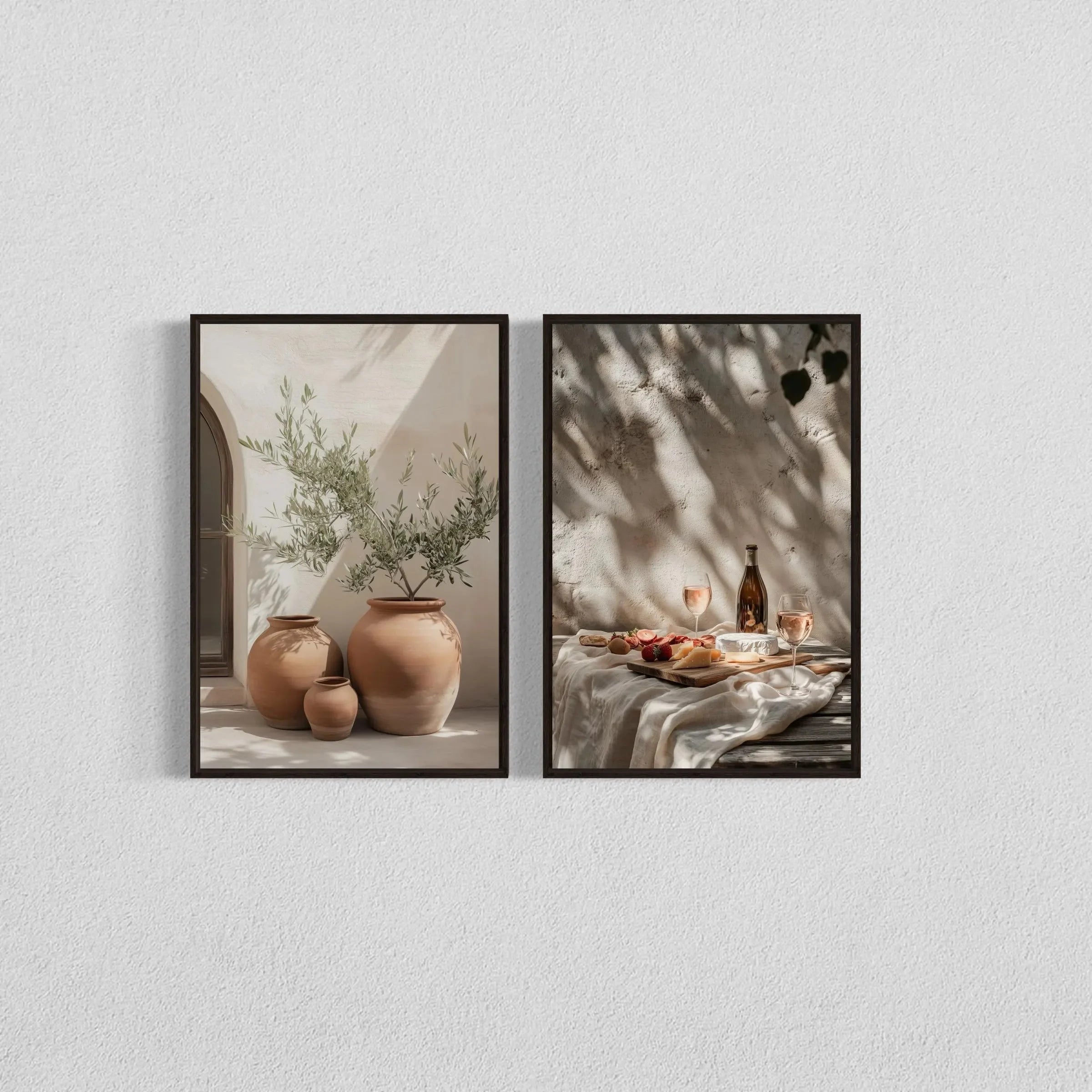 Kit 2 Quadros Oliveira e Vaso — Arte Botânica Retrô para Sala