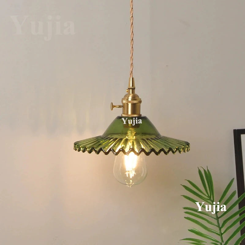 Pendente Nórdico Vidro Verde — Luminária de Latão para Cozinha e Sala de Jantar