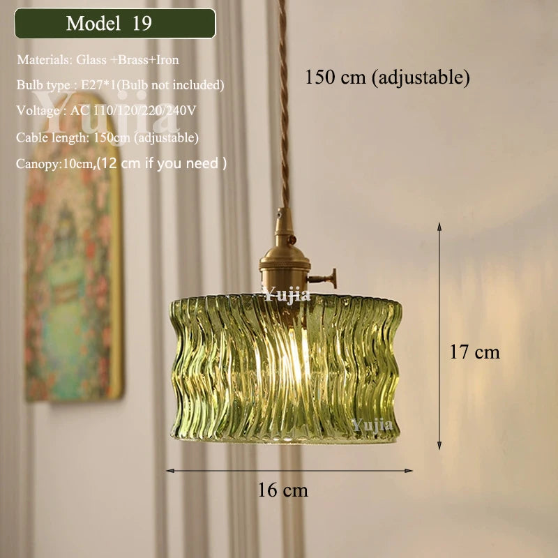 Pendente Nórdico Vidro Verde — Luminária de Latão para Cozinha e Sala de Jantar