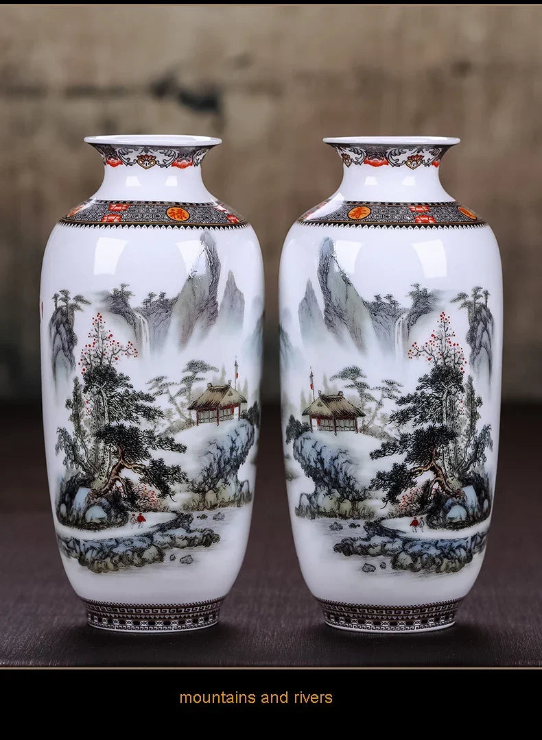 Vaso Cerâmica Jingdezhen Tradicional Chinês — Para Flores e Decoração de Sala