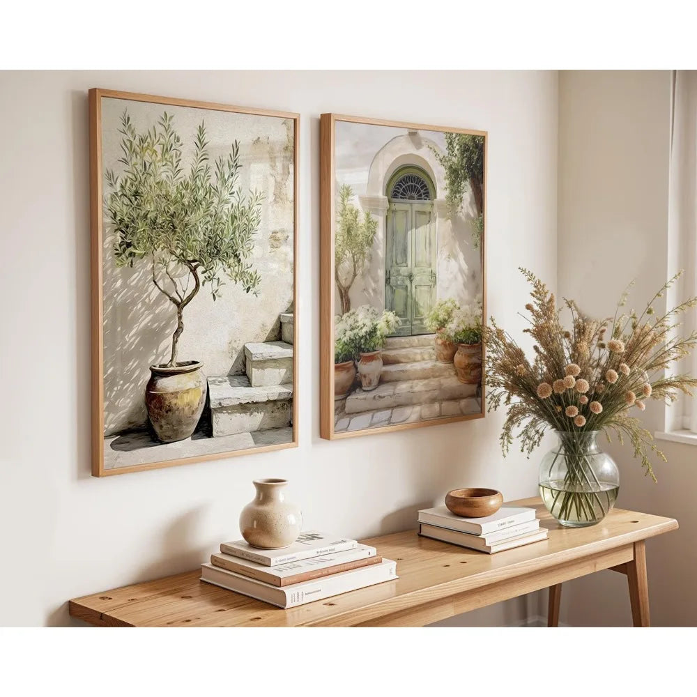 Kit 2 Quadros Oliveira Mediterrânea e Porta Italiana — Arte Boho Sem Moldura