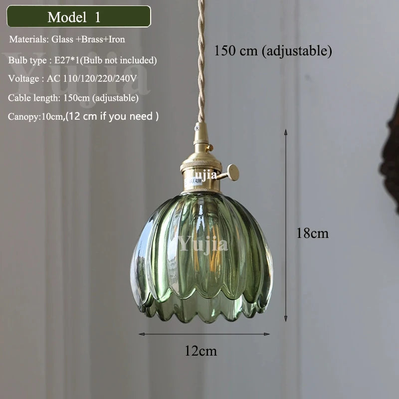 Pendente Nórdico Vidro Verde — Luminária de Latão para Cozinha e Sala de Jantar