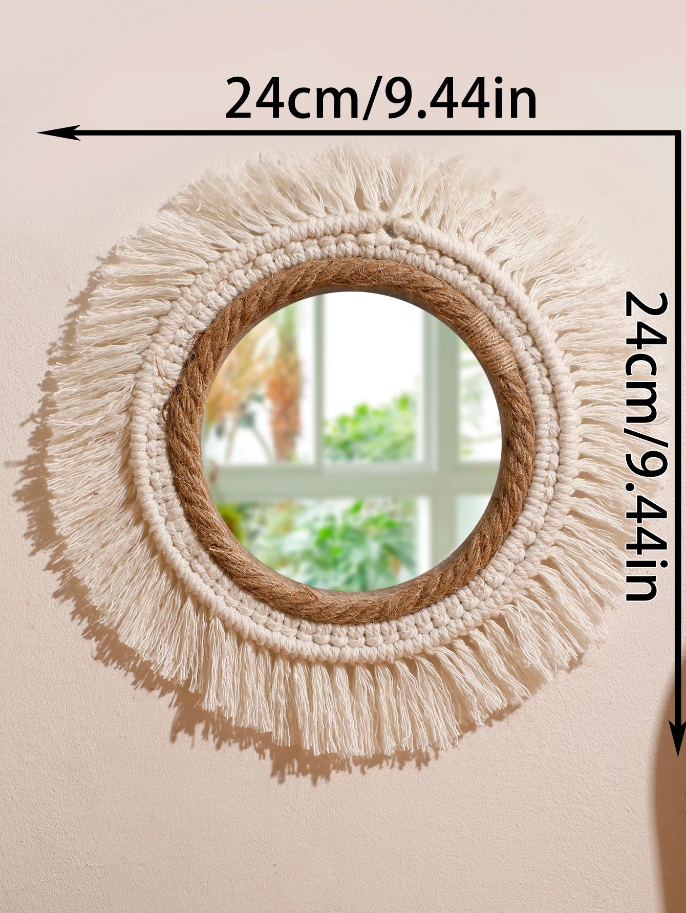 Espelho Decorativo Boho Tecido Trançado Redondo — Tapeçaria para Quarto e Sala