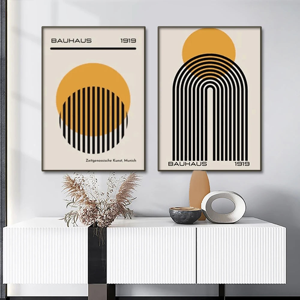 Quadro Decorativo Geométrico Abstrato Bauhaus — Arte Mid Century para Sala